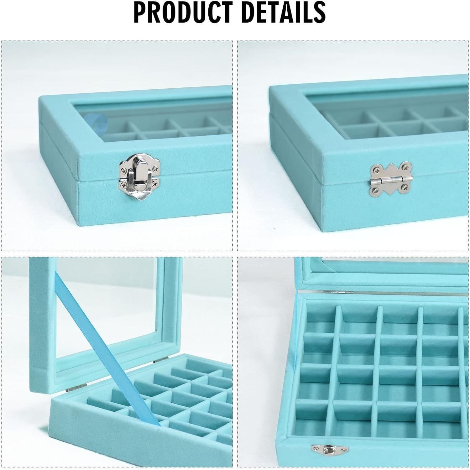 Velvet Jewelry Box 24 Grid Jewelry Ring Display Organiser Box Tray Holder Ear…