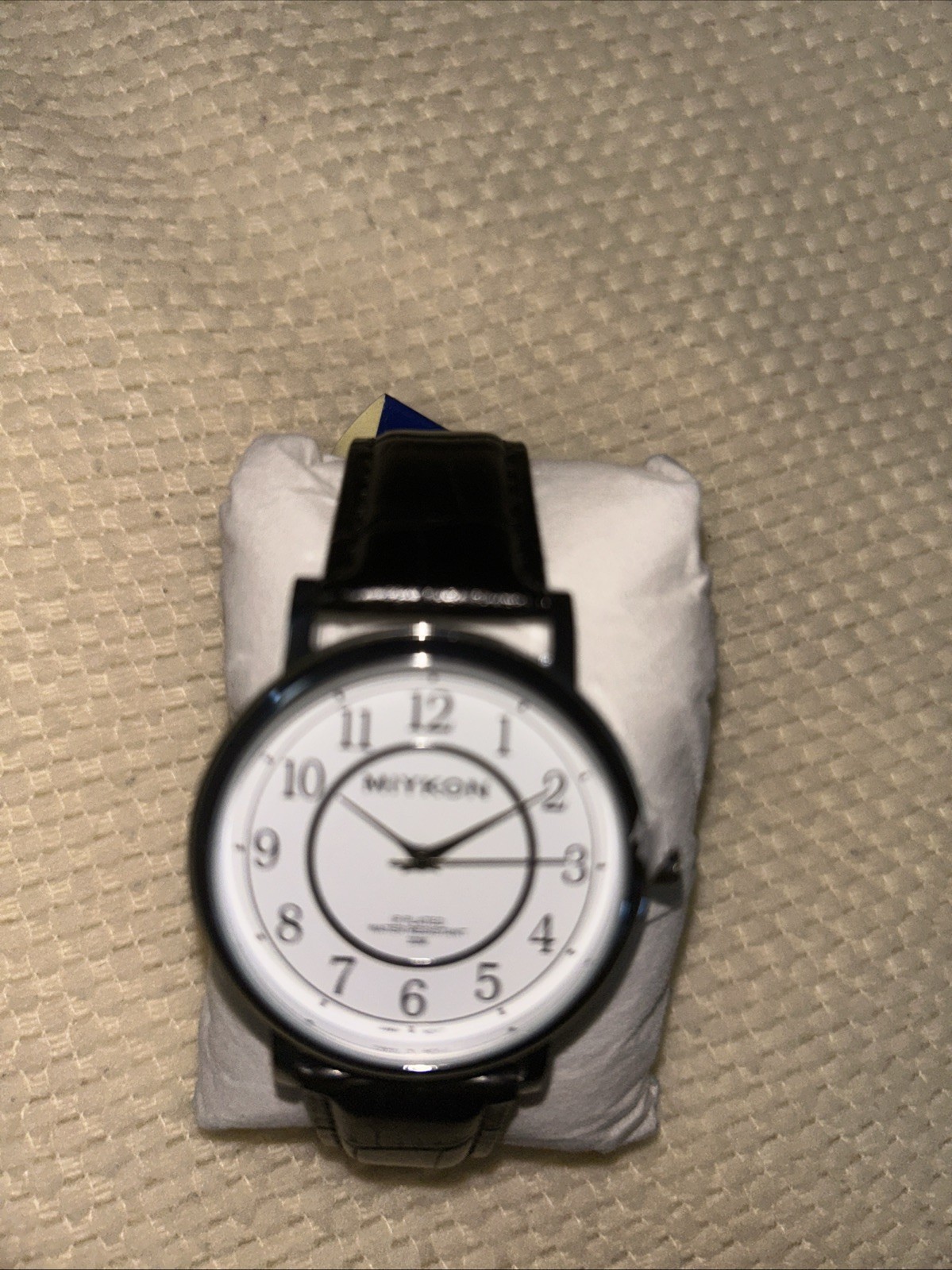 Miykon Women’s Silver Watch Large Face on a Black Leather Band New!