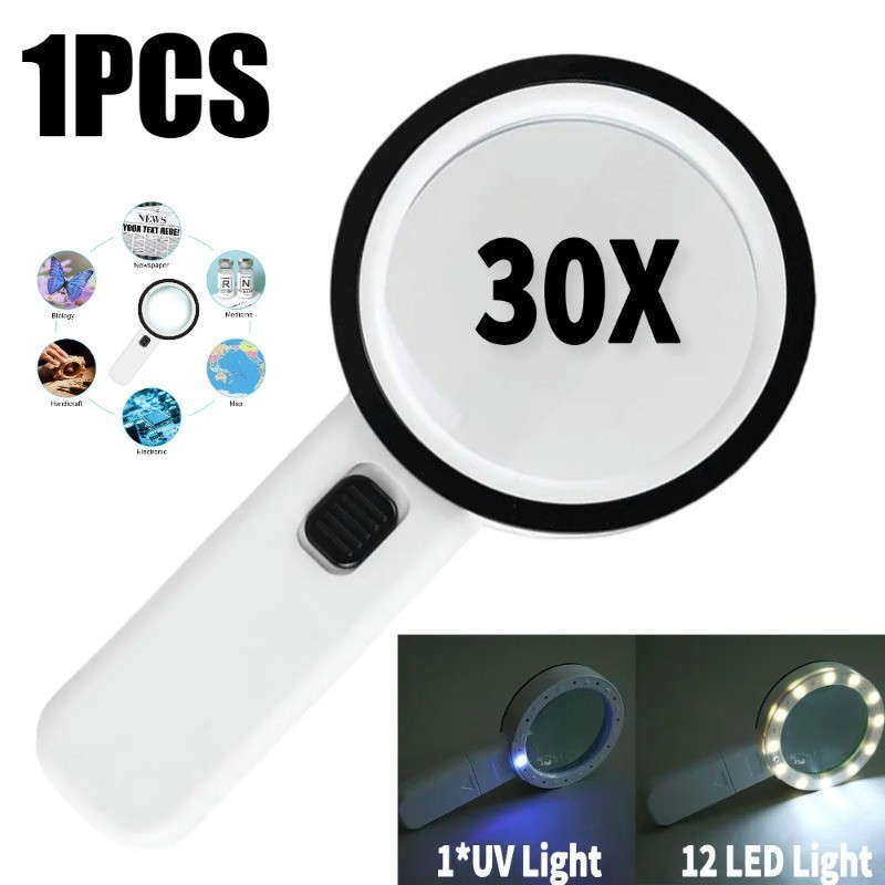30x Jumbo Handheld Magnifying Glass w/ 12 Bright LED Light Illuminated Magnifier