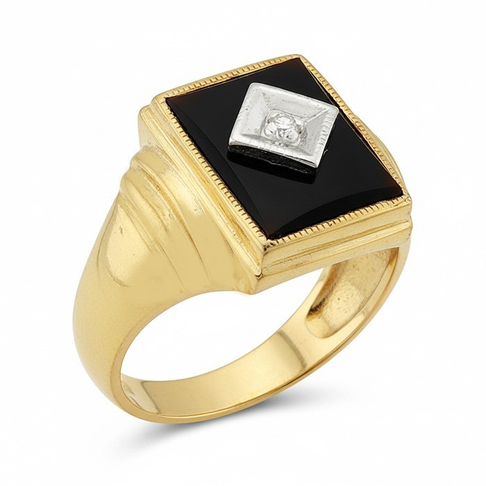 GENUINE BLACK ONYX & DIAMOND RING 10K GOLD – New With Tag