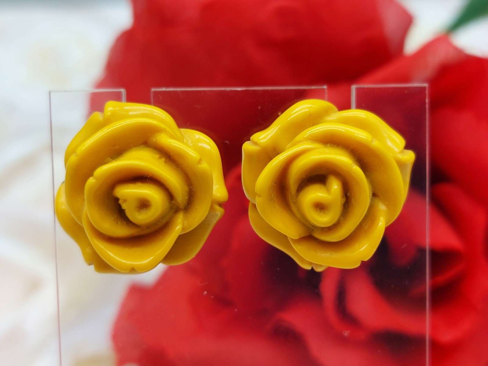 Cute Mustard Yellow Rose Flower Earrings Posts Acrylic