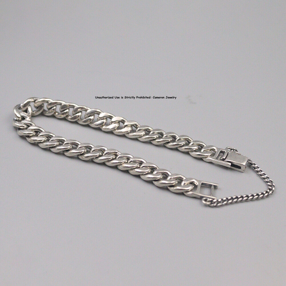 Solid S925 Sterling Silver Bracelet Men 8mm Curb Adjust Link Chain 7.5in 34-35g