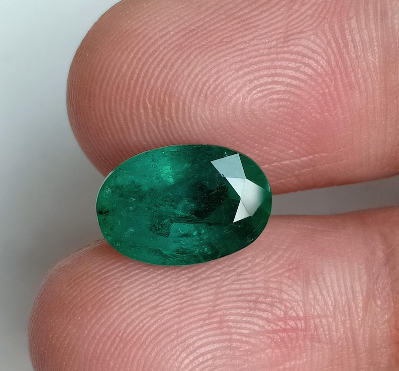 4 Carat Certified Zambian Emerald Oval Faceted Unheated Untreated Loose Gemstone