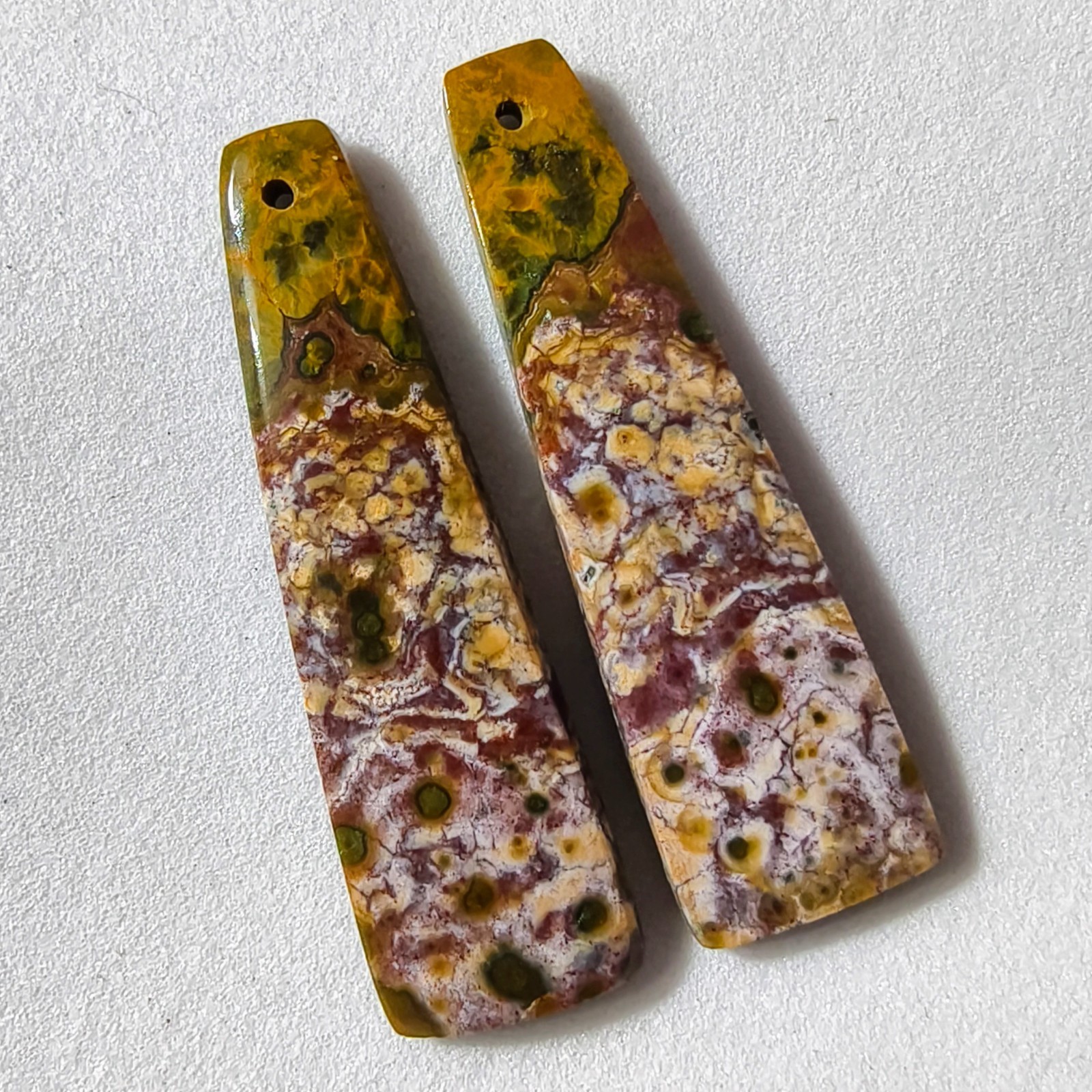 25 Cts Natural Ocean Jasper Drilled Match Pair Cabochon Gemstone 38.8 X 11.3 MM
