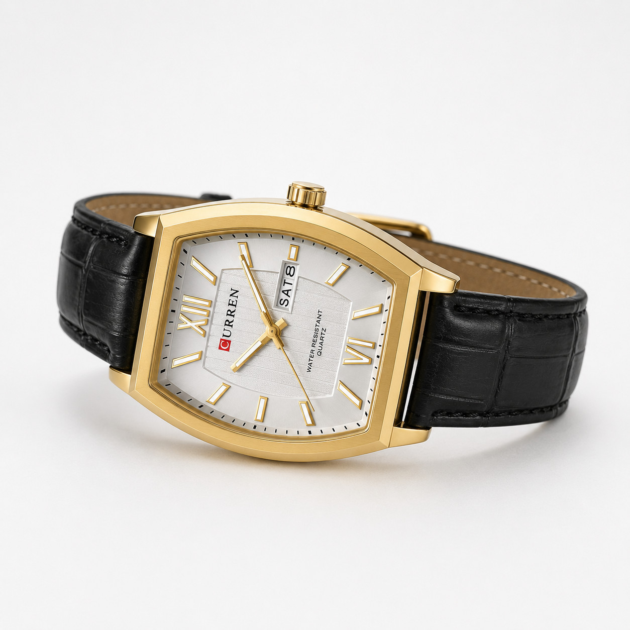 Curren Men’s Quartz Watch Gold Case Black Leather Day Date 3ATM 8478
