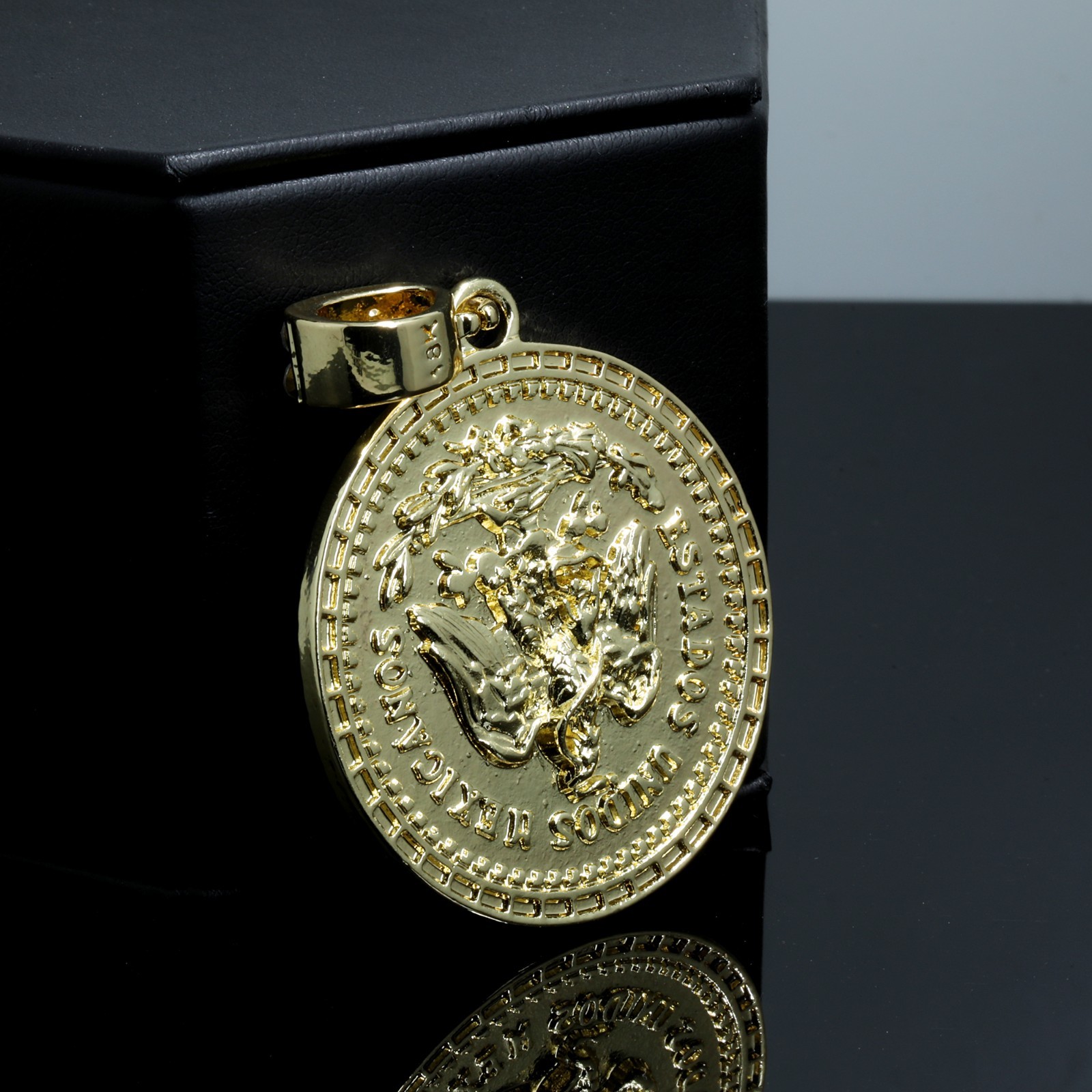 Centenario 50 Peso Pendant Iced Cubic Zirconia 4mm Rope Chain 14k Gold Plated CQ