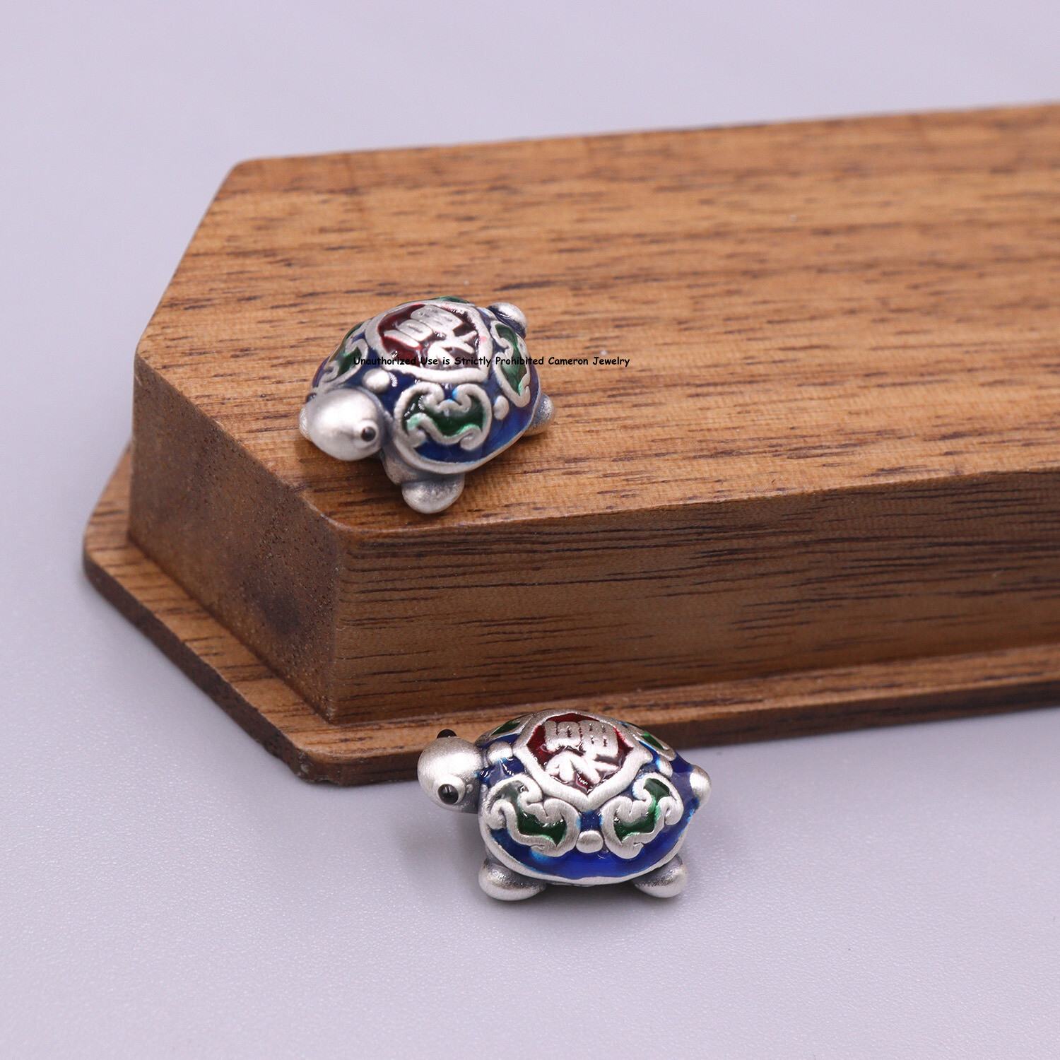 5pcs Pure S999 Fine Silver Men Women Enamel Fu Turtle Bead Pendant 14*9mm
