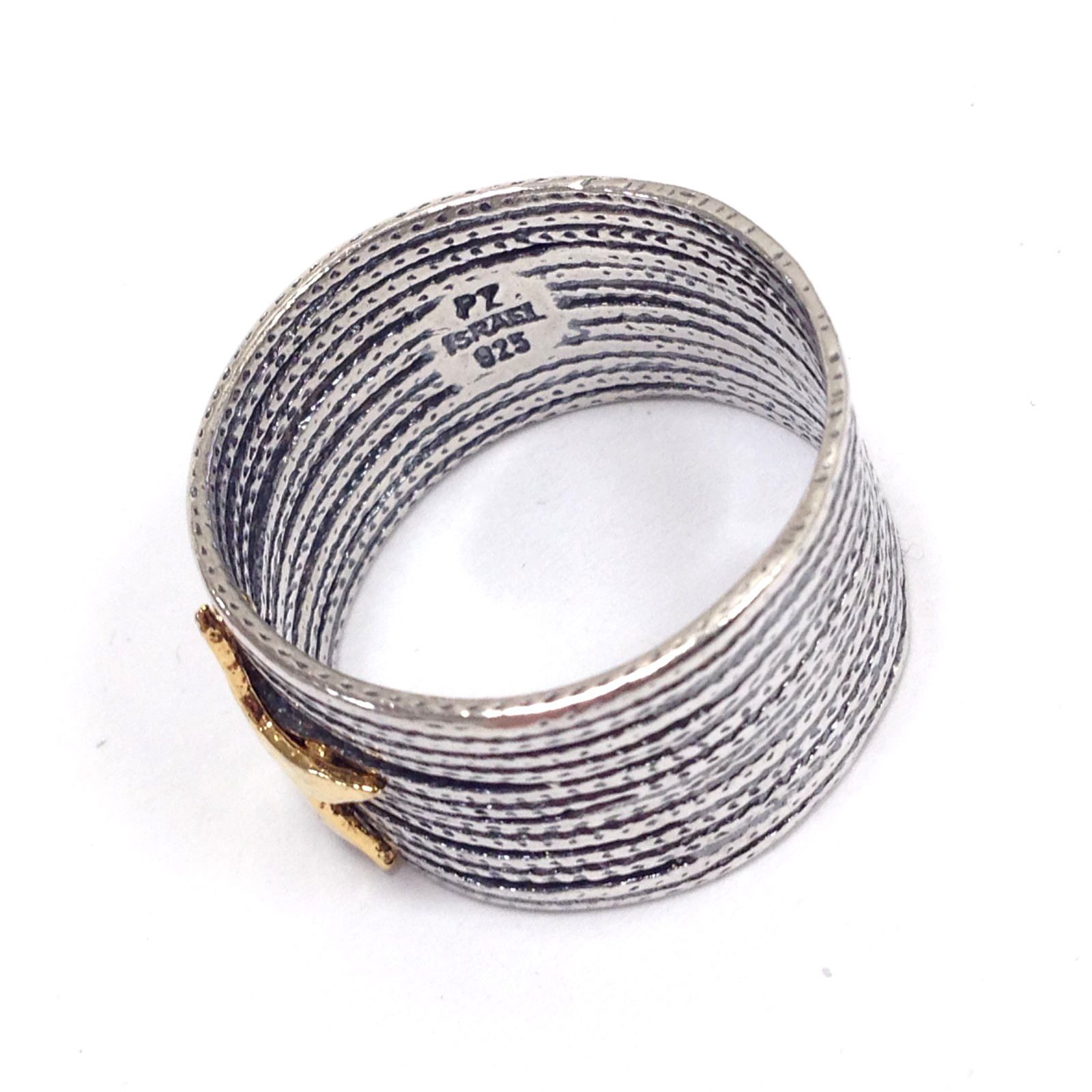 PZ Israel Paz Creations Sterling Silver Gold Tone Star Wide Band Ring Size 10.5