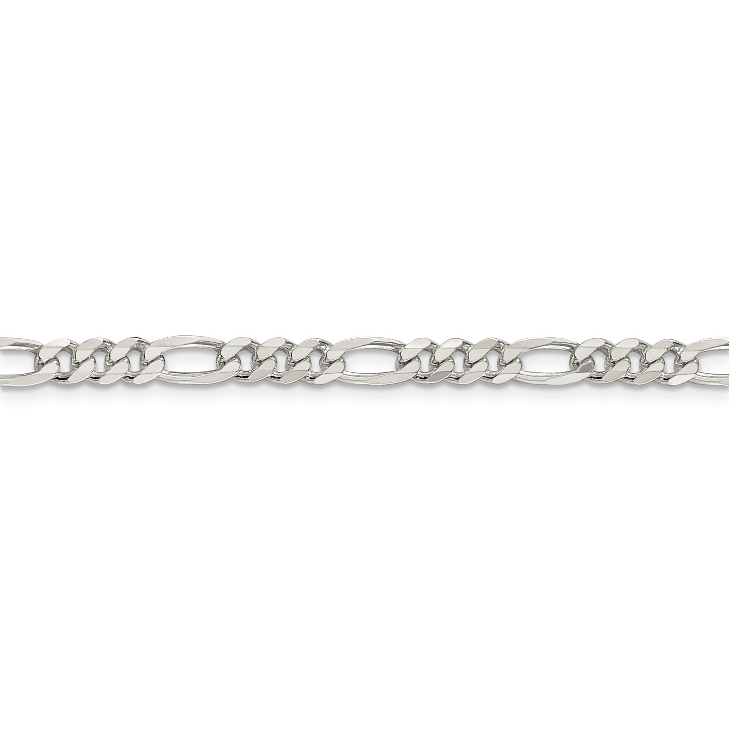 Sterling Silver 4.75mm Pave Flat Figaro Link Chain w/ Lobster Clasp 16″ – 30″