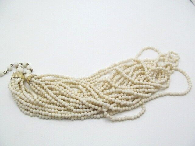 Vintage Japan White 3.35mm Graduated Multi Layer Adjustable Bead Necklace