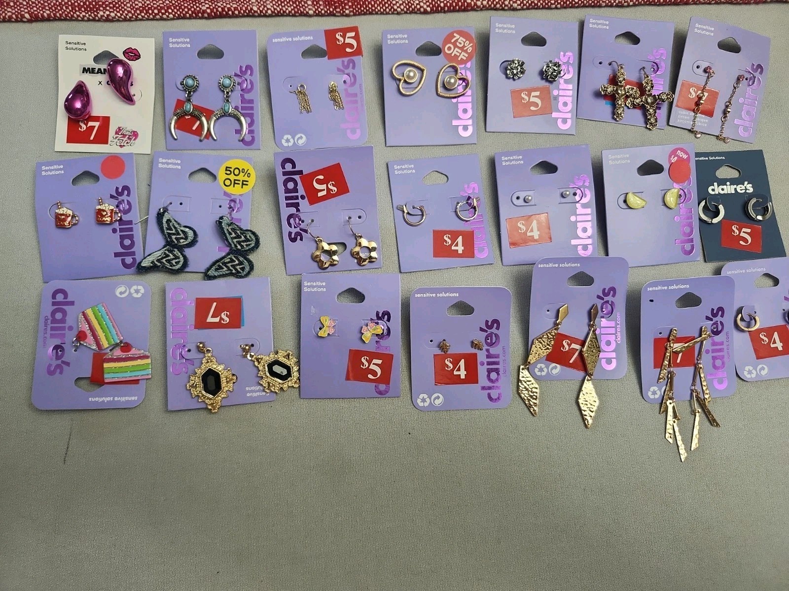 Claire’s Fashion Jewelry Pierced Earrings. Lot Of 21 Pieces