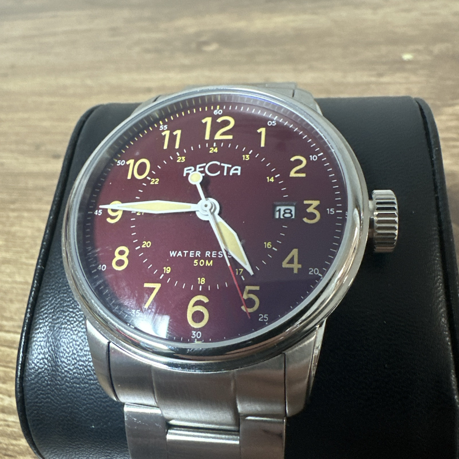 Recta Cavalier 3 Hands Date Maroon RT-3002 Japan Movement Water Resistant 50M