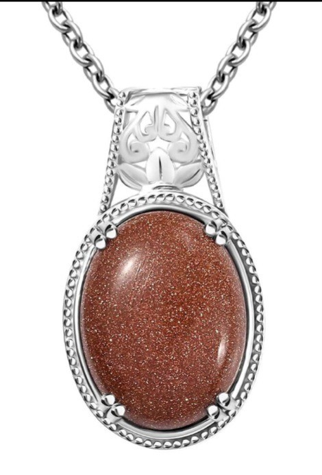 Gold Sandstone Solitaire Pendant (13.75 ctw) Platinum Over Copper & 20″ Necklace