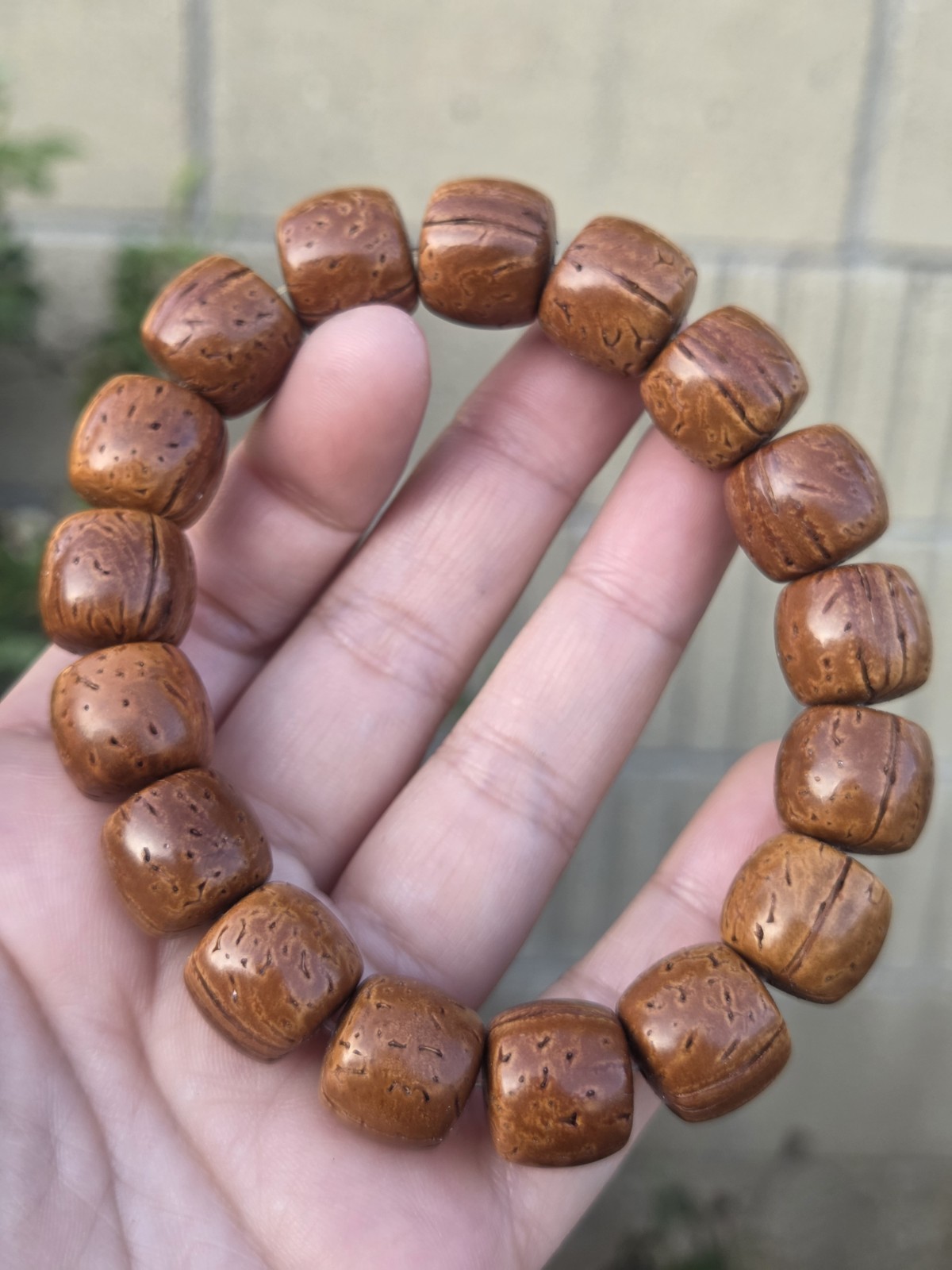 Natural Textured Nut Seed Bead Bracelet (14.7mm) | Ready-to-Patina…