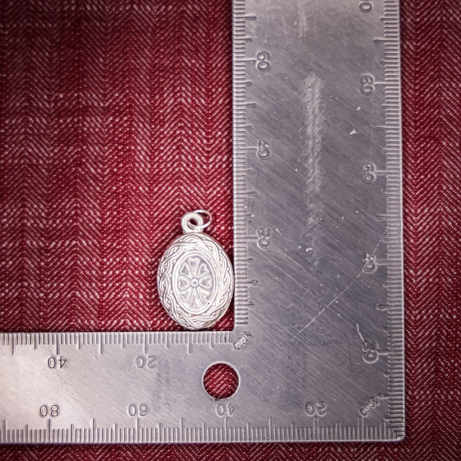 Antique French Puffy Oval Charm Sterling Silver Die Struck Engraved 19th Century