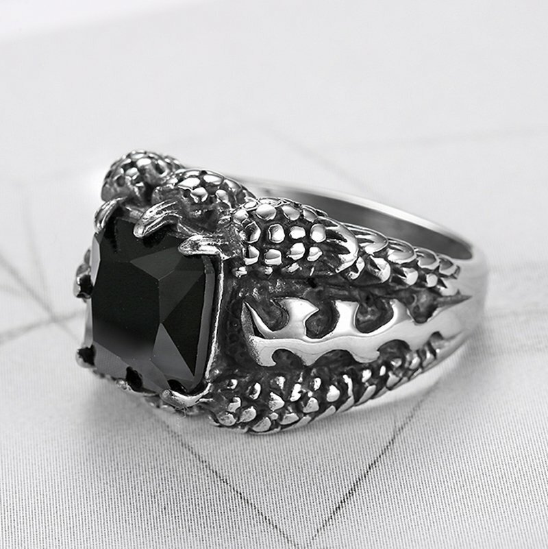 MENDEL Mens Stainless Steel Biker Black Onyx Dragon Claw Ring For Men Size 7-15