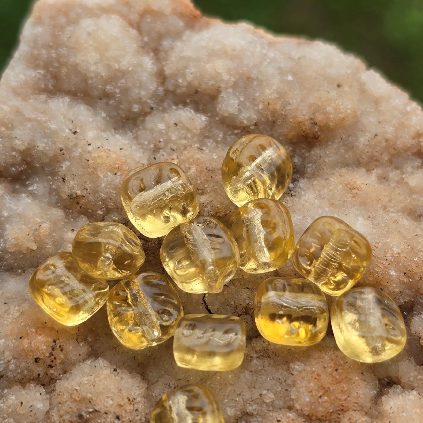 Pale Yellow Textured Square Old Vintage Molded German Glass Beads 6mm 12pc