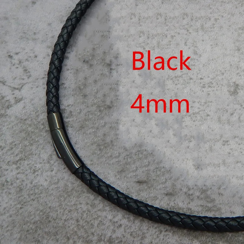 Leather Chain Necklace Choker 3/4/5/6mm 60/80cm Stainless Steel Clasp Black Brow