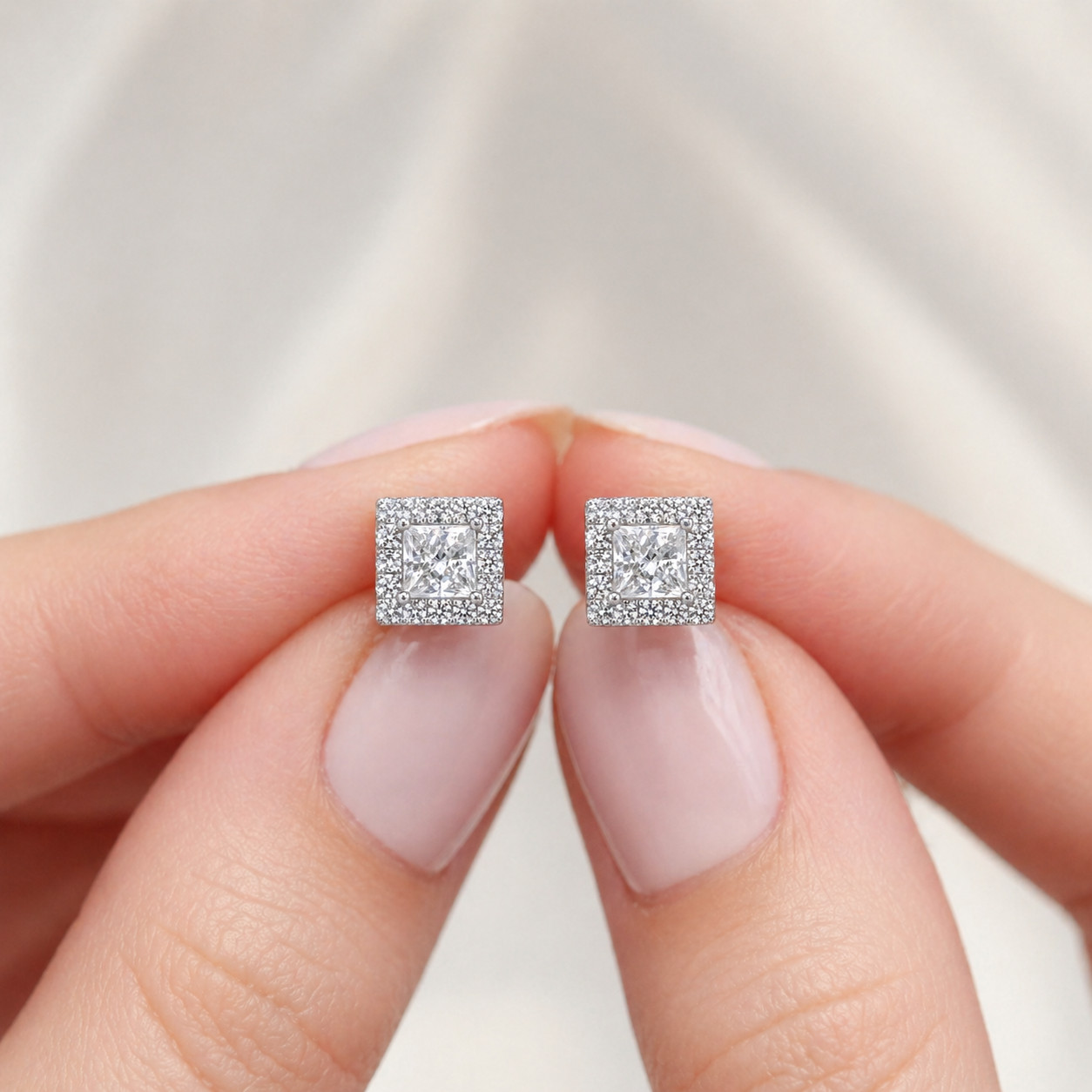 2.52 cttw Natural Diamond Princess Cut Halo Stud Earrings Solid 18K White