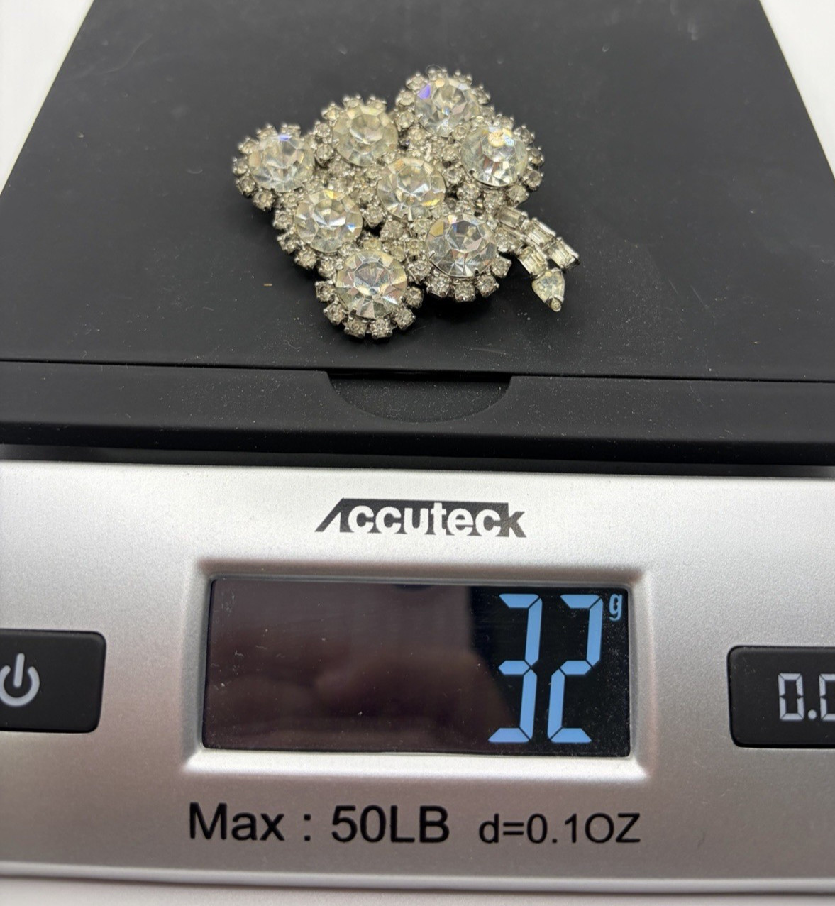 Vintage Large Brilliant 3-Tier Rhinestone Cluster Brooch 2.5” Unsigned