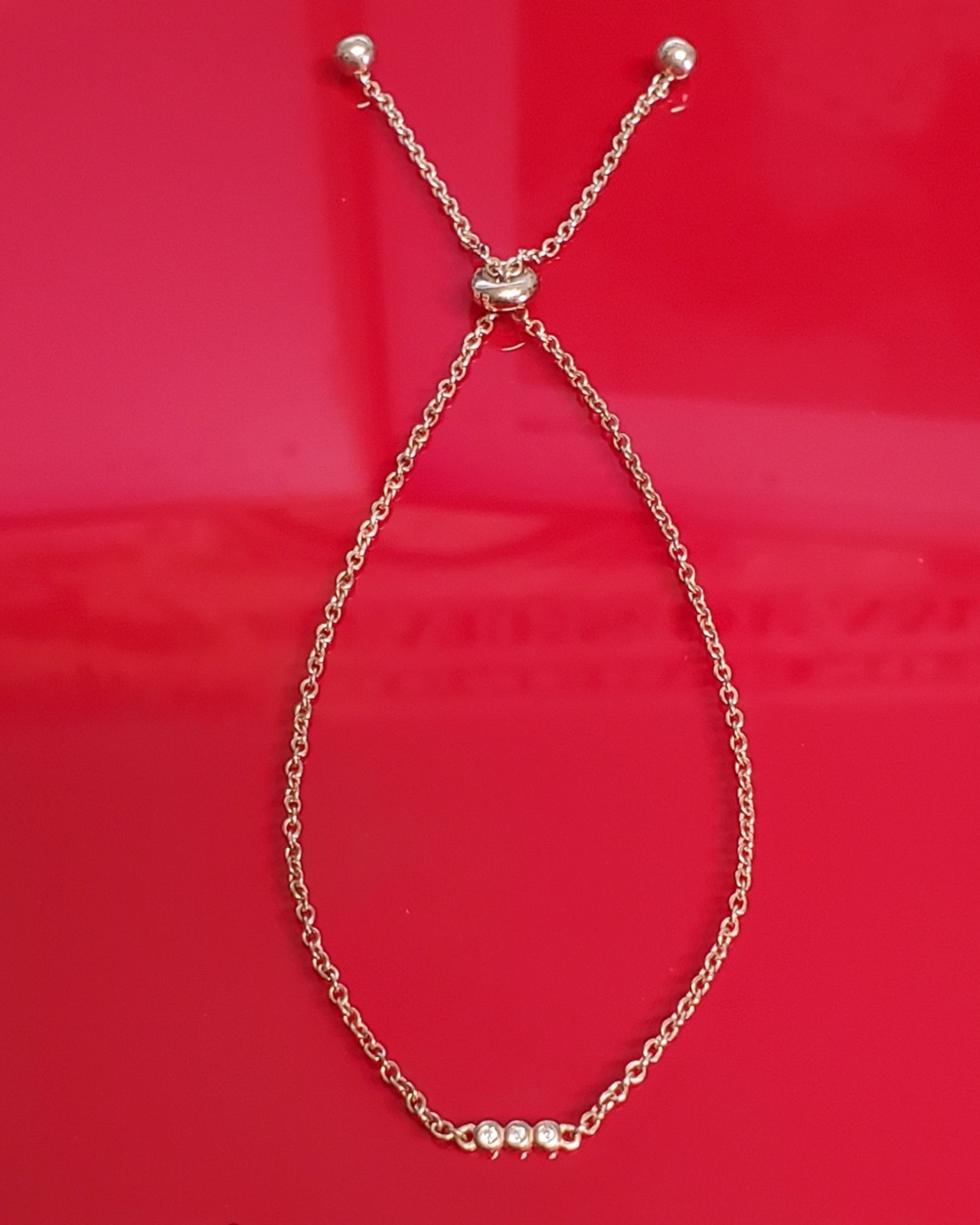 925 SU Slider Bracelet OSFA 9in Sterling Silver Rose Gold Vermeil CZ Bar Dainty