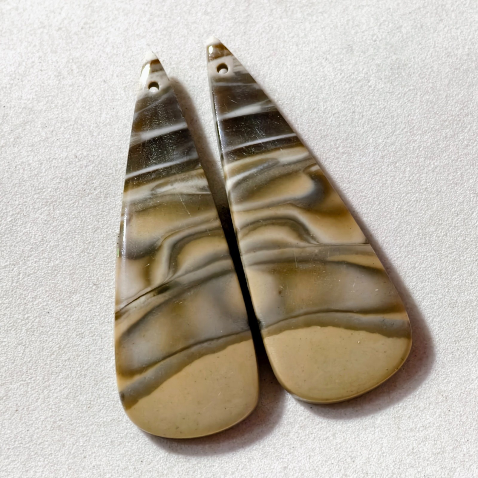 37 Cts Natural Flint Drilled Match Pair Cabochon Gemstone 43.5 X 15.9 MM