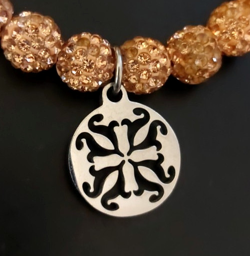 Rustic Cuff Stretch Rose Gold Color Bracelet with Logo Charm One Size Expandable