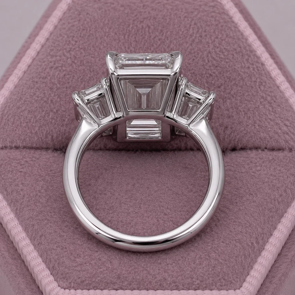 Diamond Ring Emerald Cut 14k White Gold Lab Grown IGI Certified 8 Ct VVS E F
