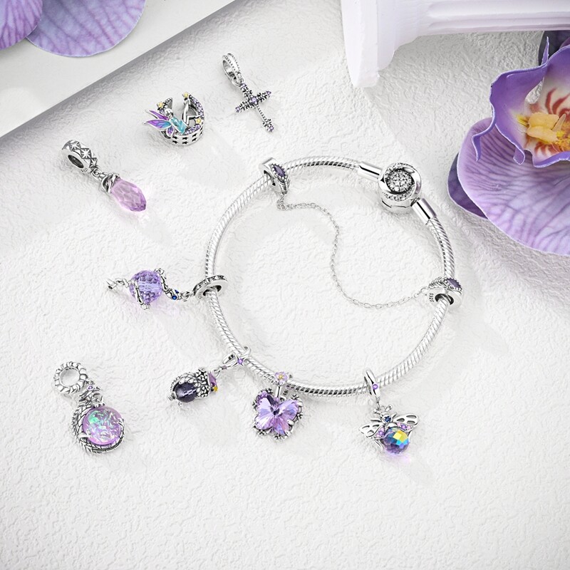 MULA 100% Sterling Silver CZ Charm Mysterious Purple Series Fit Women Bracelet