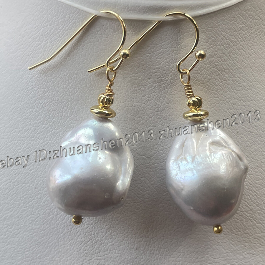 Natural 7-8mm/15x20mm Silver Gray Keshi Baroque Pearl Pendant Necklace +Earrings
