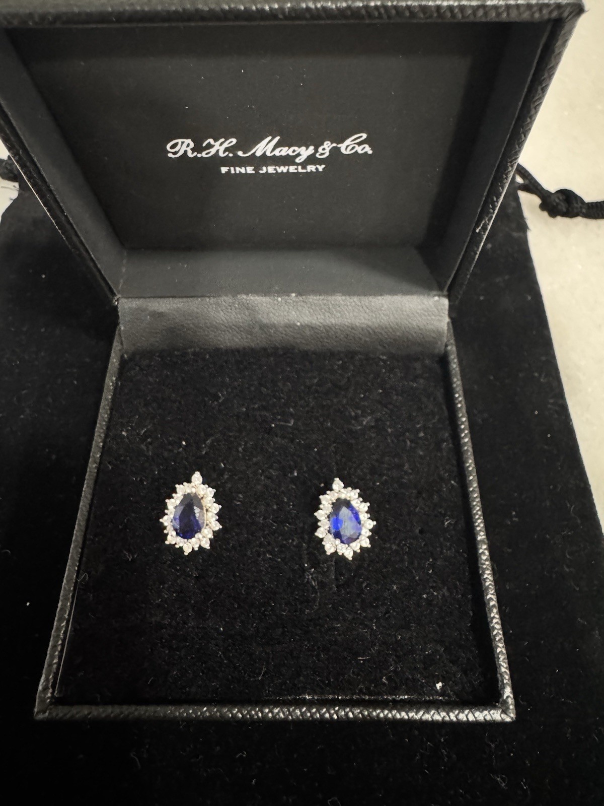 R.H. Macy & Co. 925 Sterling Silver Blue Pear Sapphire Halo Stud Earrings