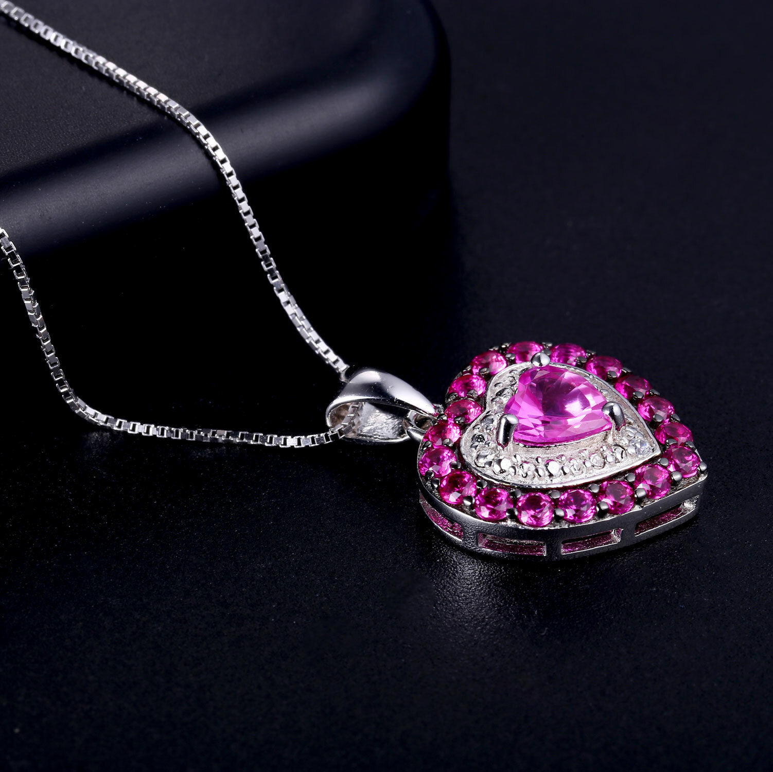 925 Sterling Silver Pendant Necklace Simulated Ruby Heart Gift for Women