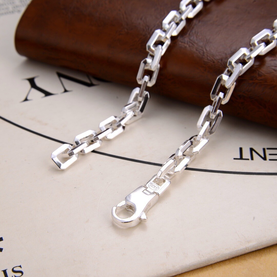 HEAVY 6MM Real 925 Sterling Silver Rectangle Chain Mens Hip Hop Necklace Choker