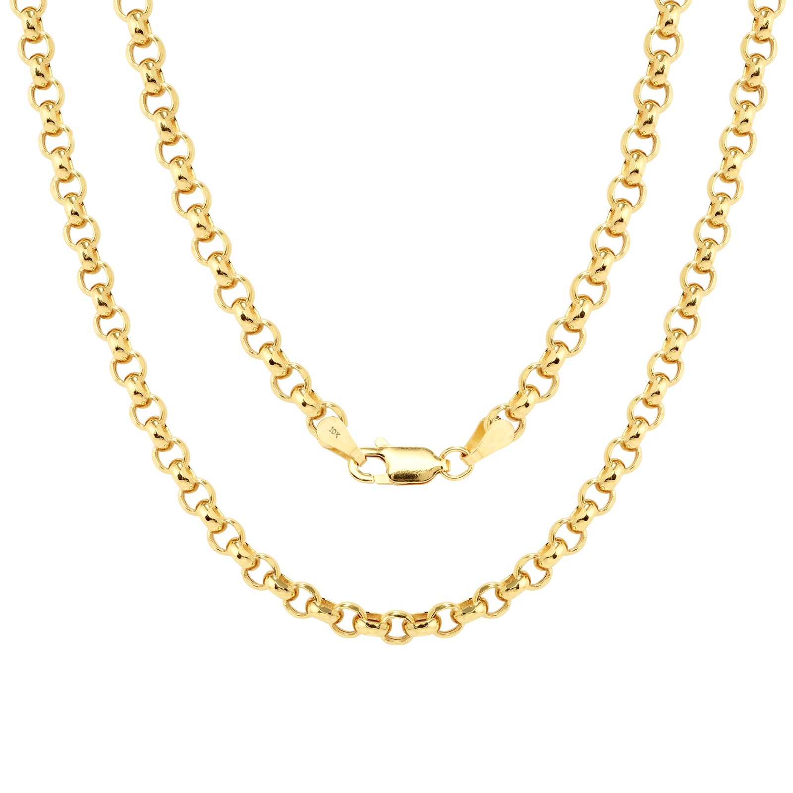 10K Yellow Gold 2mm-5mm Rolo Round Cable Link Chain Pendant Necklace, 16″- 30″