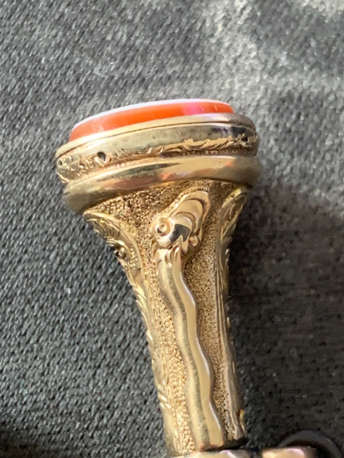 Pair Georgian-Victorian Hand Engraved Watch Key Trumpet Fobs with Agate Seal