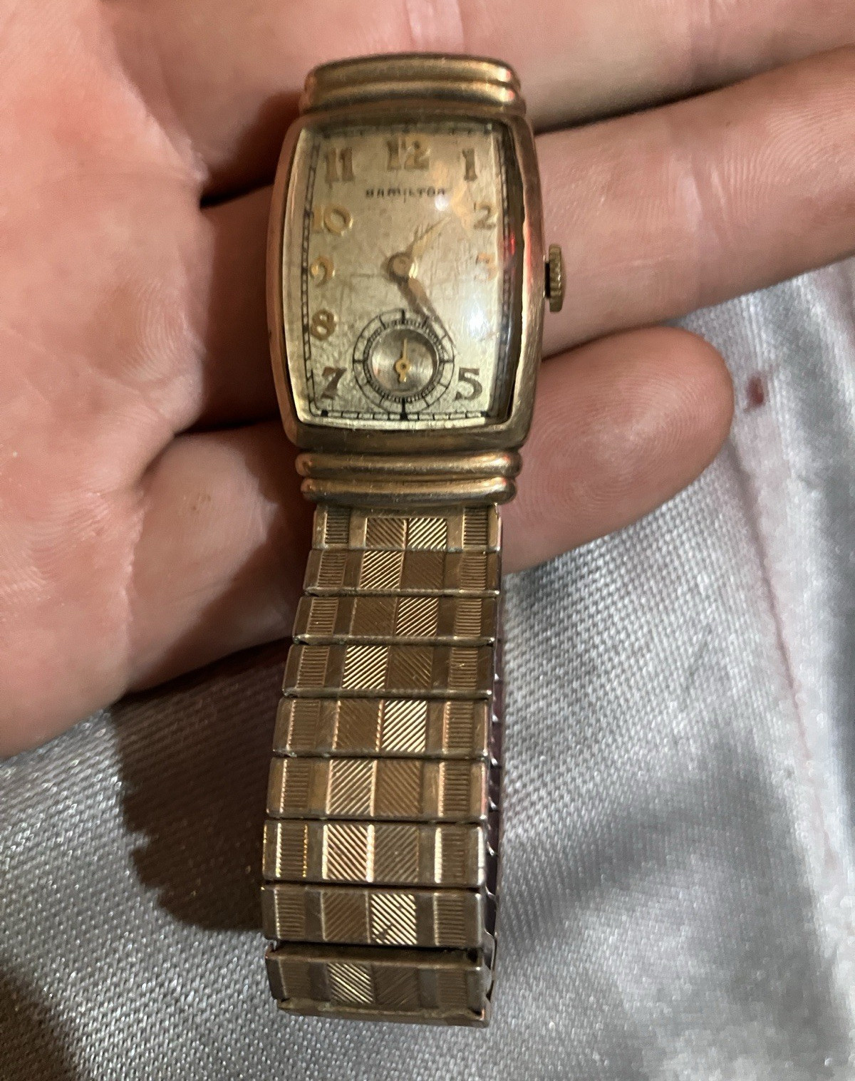 Hamilton Rectangular Manual Mechanical Dress Watch Silver Dial Gold Bracelet