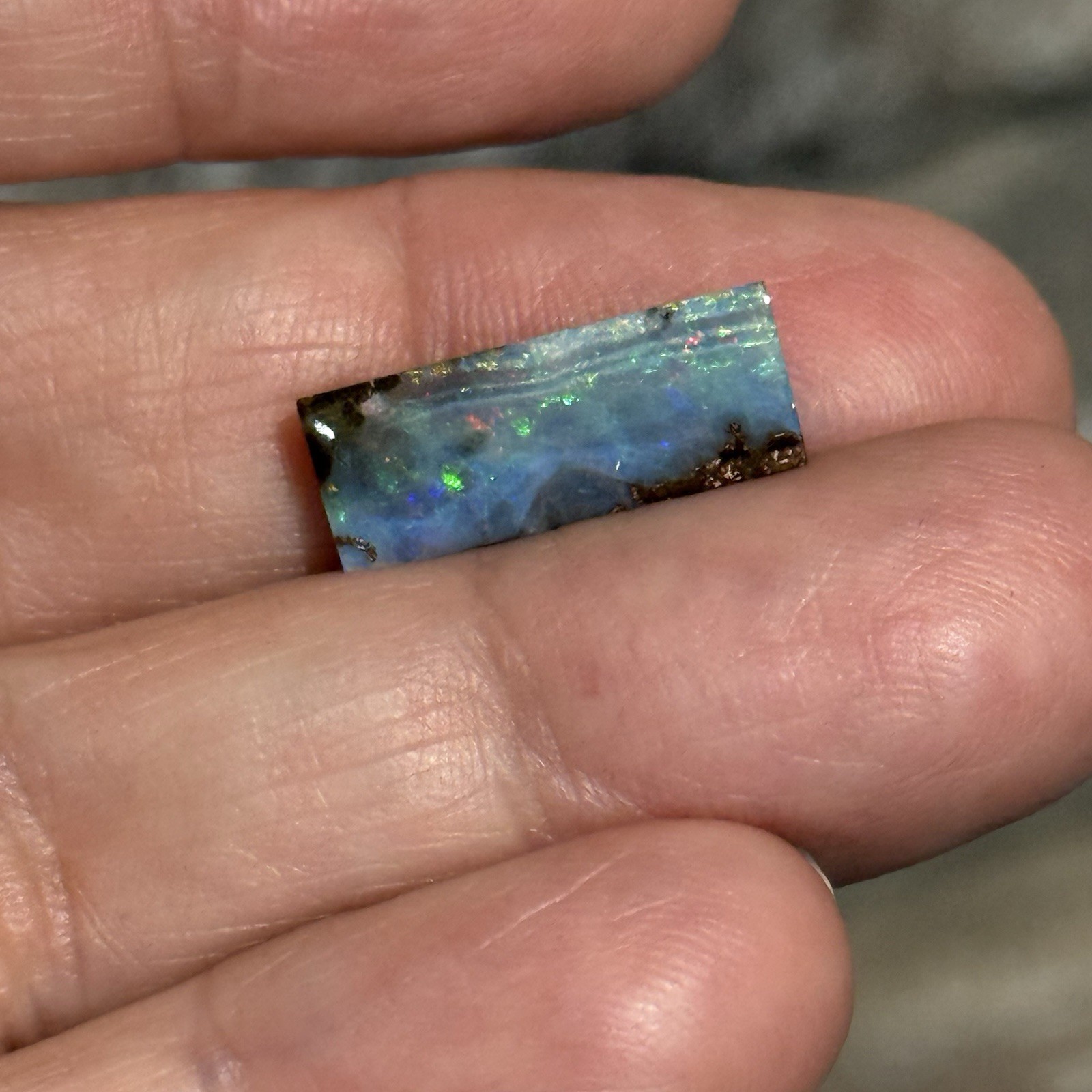 6ct 17.4×6.8×3.9mm Blue Australian Boulder Opal Split Cabochon Gem