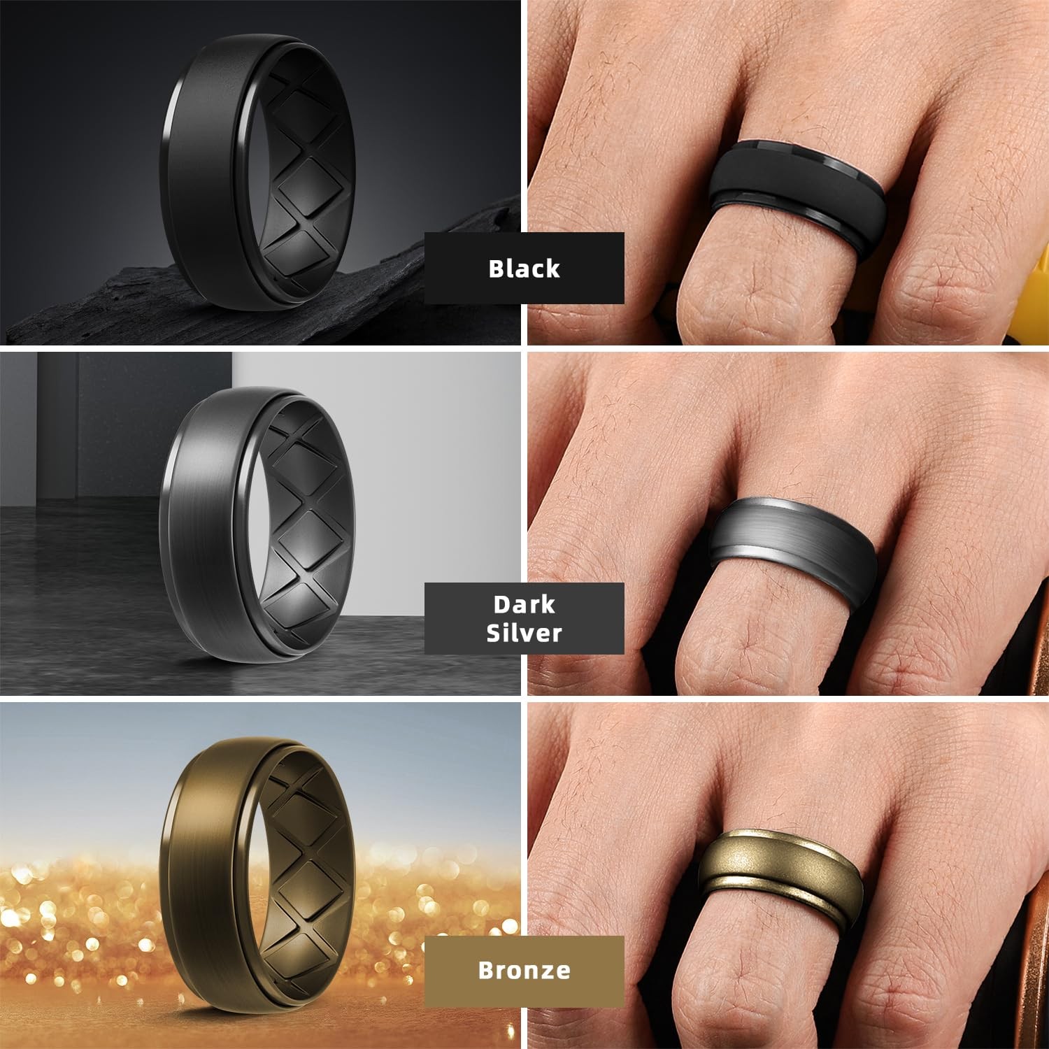 Ergonomic Silicone Rings Mens Inner Arc Breathable Silicone Ring Half Size