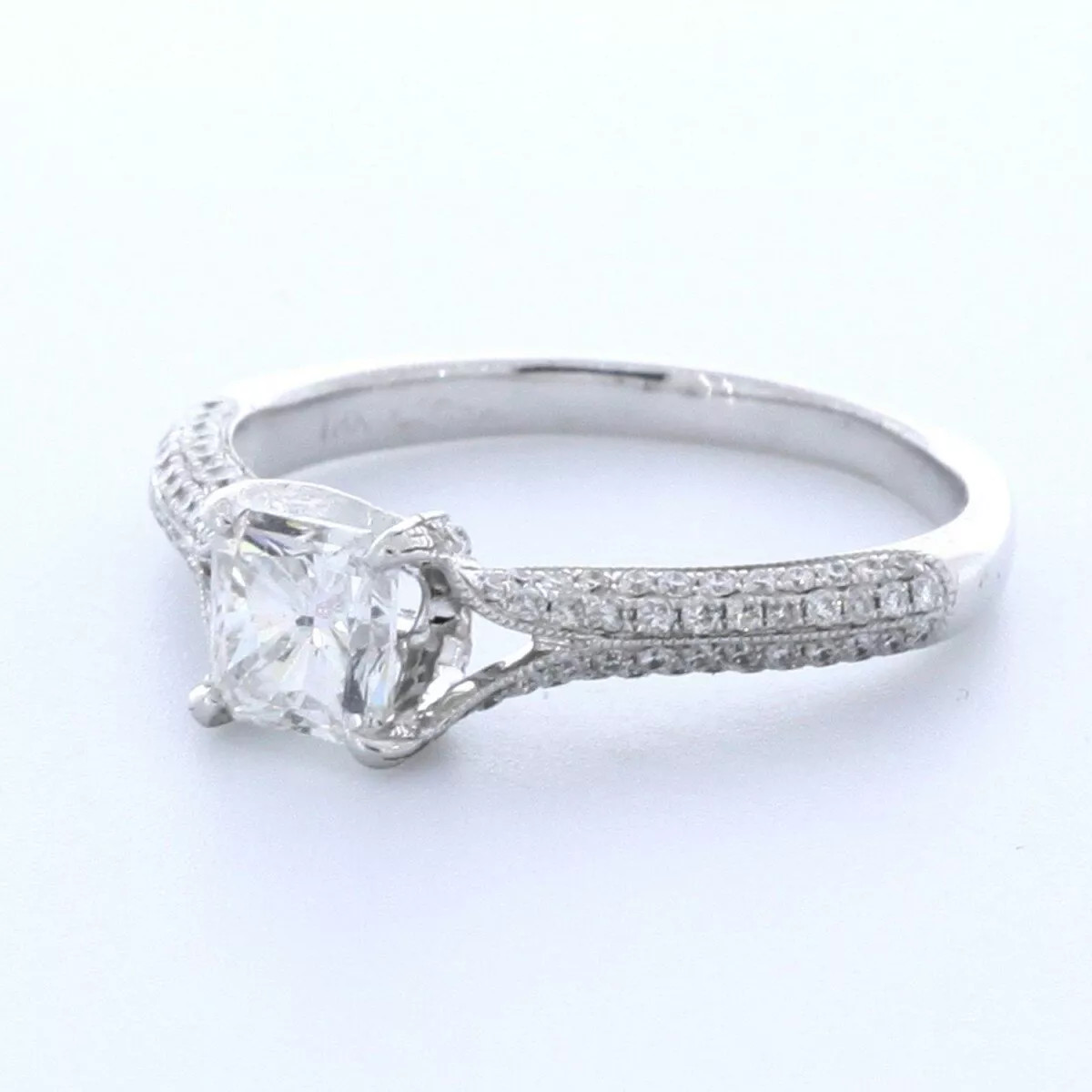 Side Stone Engagement Ring Petite 18K Gold 1.58 CT Radiant Natural Diamond F VS2