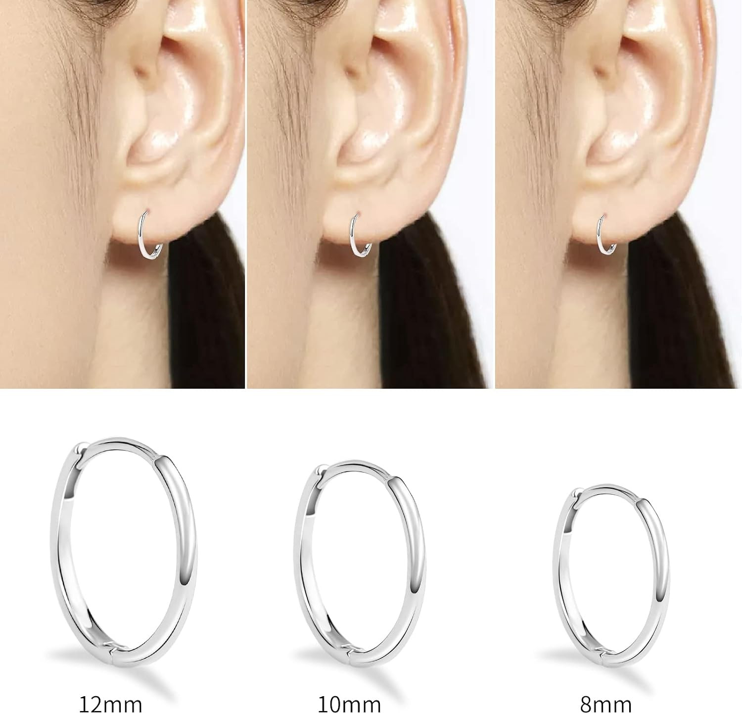 3 Pairs Silver Hoop Earrings for Women Hypoallergenic Small Cartilage Hoop Earri