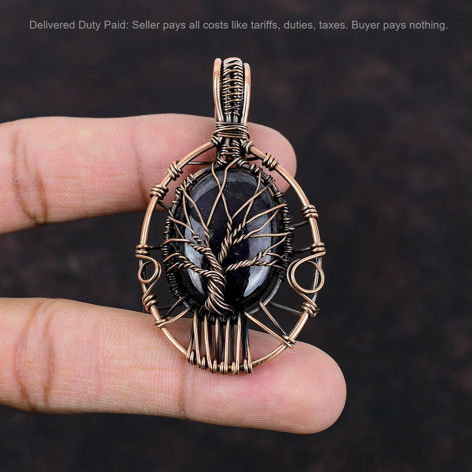 Copper Oval Sugilite Gemstone Ethnic Wire Wrapped Tree Of Life Pendant Jewelry