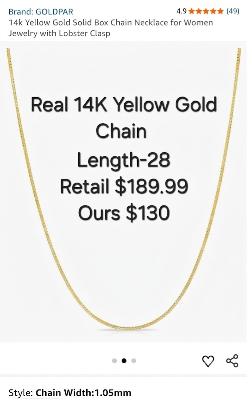 GOLDPAR 14K Yellow Gold Box Chain Necklace 28 in Lobster Clasp