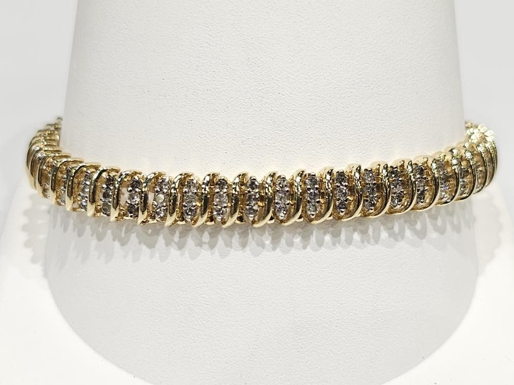 7″ 14K Yellow Gold 7mm APX 2 CTW Round Diamond Tennis Bracelet (ML1080355)