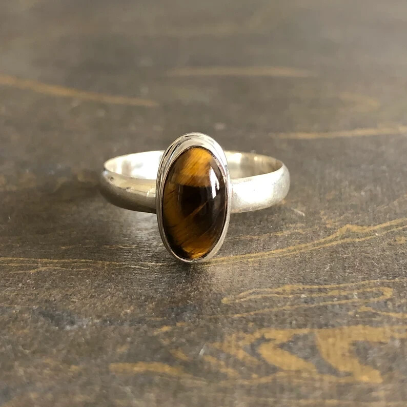 Natural Tiger Eye Ring Women’s Ring 925 Sterling Silver Boho Ring Gift for Her