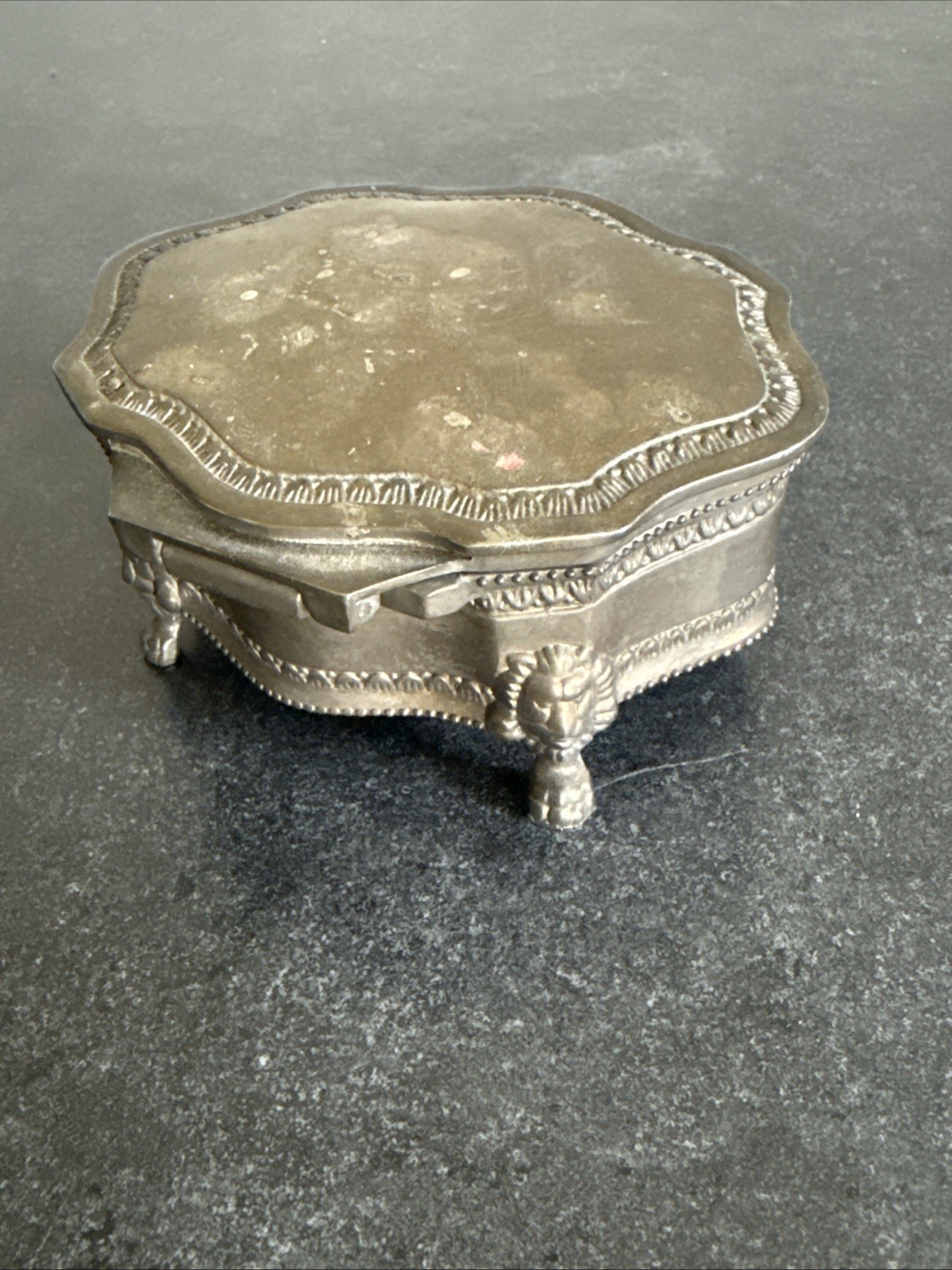 Vintage Jewelry Box w/Lion Claw Feet international Silver