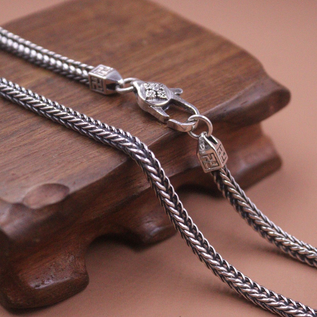 Pure S925 Sterling Silver Chain Square Wheat Link 3.5mm Vintage Necklace 22inchL