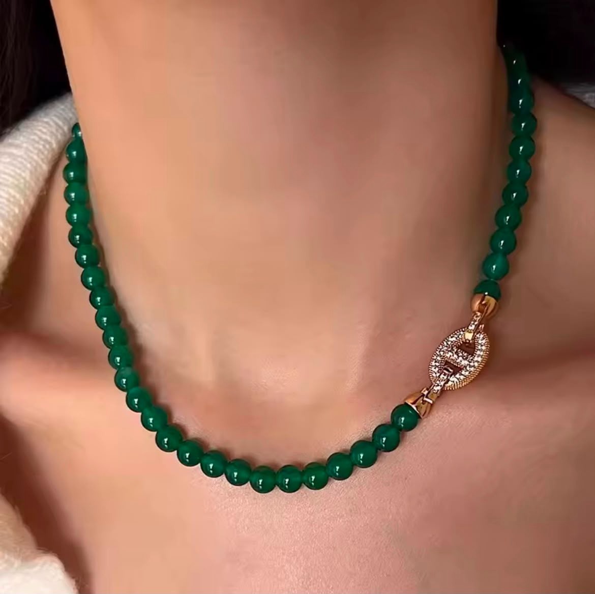 Natural Green Chalcedony 14K Gold Filled Chain Necklace Birthday Gift Women