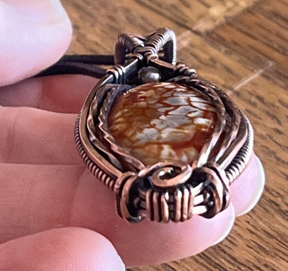 Orange Agate (dyed)~ Handmade copper wire wrapped pendant 6k