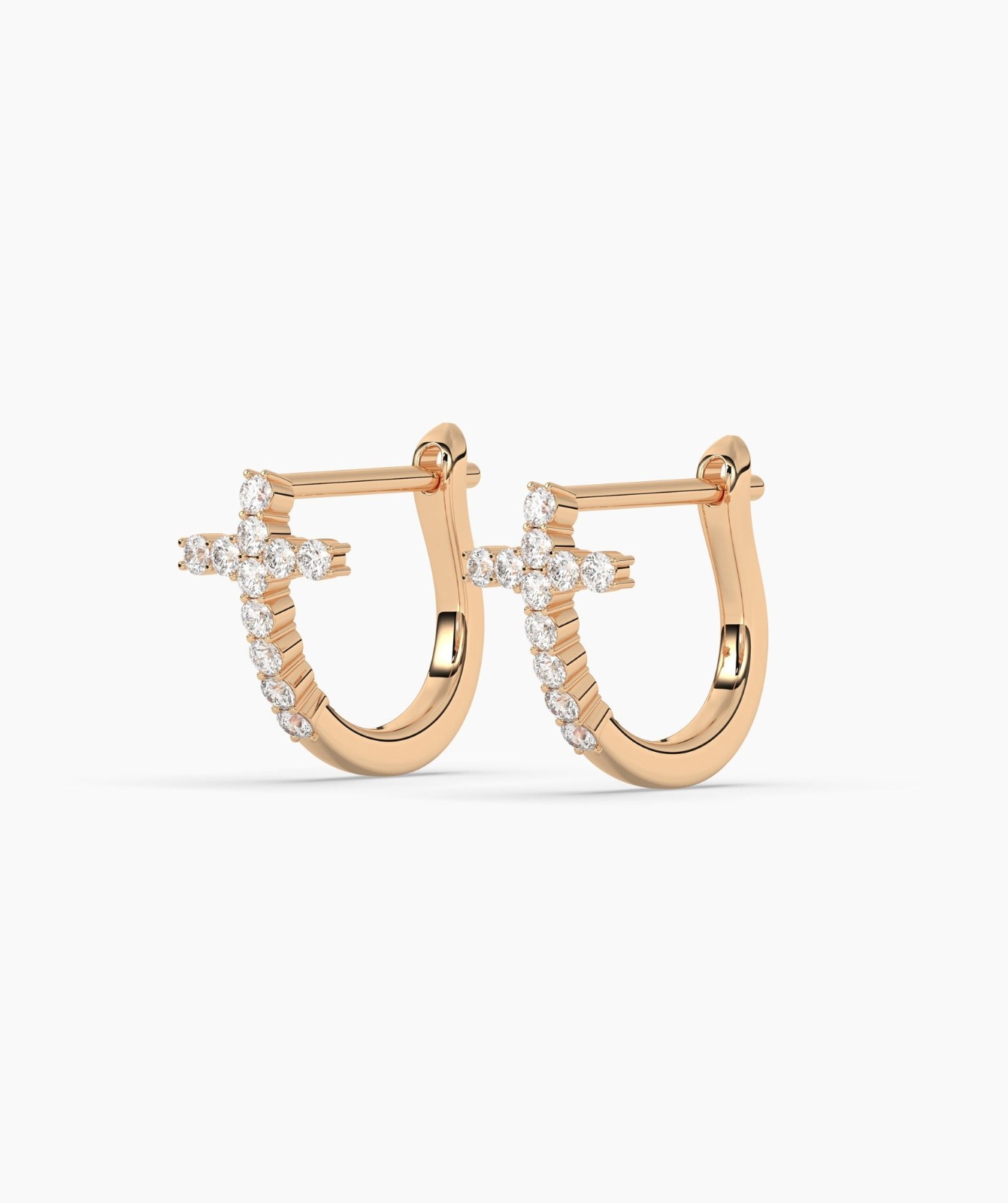 Round Cut Lab Grown Diamond 14K Solid Gold Cross Huggie Hoop Earrings For Woman