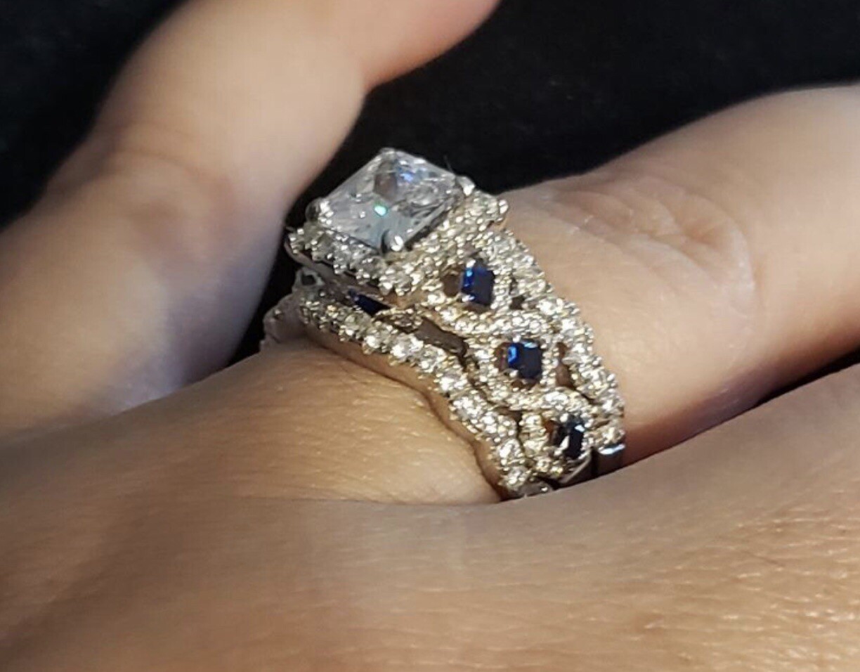 5C 3PC Diamond Simulated Wedding Engagement Ring Set Womens Bridal Set Size 5-9